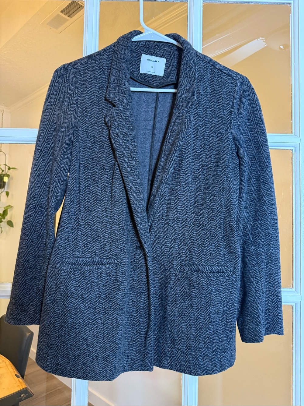 Old Navy Gray Herringbone Blazer Knit Jacket